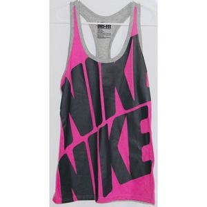 Women's Nike Dri-Fit Blast Racerback Tank Gray Pink Athletic Tank Top Size Small
